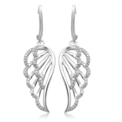10k White Gold Angel Wings Diamond Dangle Earrings (1/5 cttw, I-J Color, I2-I3 Clarity) 10k White Gold Angel Wings Diamond Dangle Earrings (1/5 cttw, I-J Color, I2-I3 Clarity)