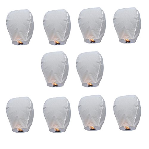 TINKSKY 10 Piece whiteSkyLantern 10PC1 Chinese Kongming Wishing Lamps, White