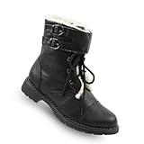 Damen Schuhe Damenstiefel Winterstiefel gefüttert Schnür Stiefel mit Schnallen 40 schwarz