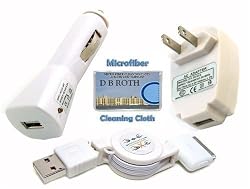 3-in-1 Charging Kit "1000mA" for iPod iPhone 1G / 3G Includes USB Wall Charger USB Car Charger USB Charge/Data Sync Cable w/ IC Chip + DBROTH Microfiber Cleaning Cloth
