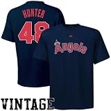 Majestic Los Angeles Angels of Anaheim #48 Torii Hunter Navy Blue Cooperstown Logo Player T-shirt