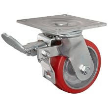 E.R. Wagner Plate Caster, Swivel with Total-Lock Brake, Polyurethane on Aluminum Wheel