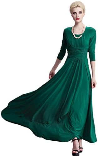 Yacun Women's Knit Solid Color Half Sleeve Maxi Dress Ruched