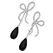 Sterling Silver Simulated Onyx Teardrop Dangle CZ title=