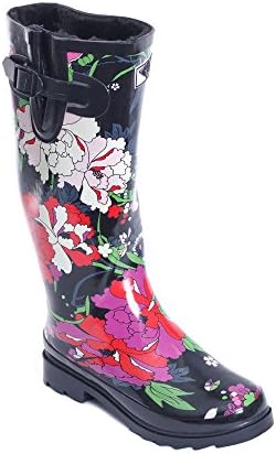 Women Rubber Rain Boots w/ Faux-Fur Lining - Flower Garden Design