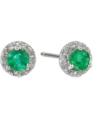 Silver Emerald and Diamond .15 Cttw Earrings