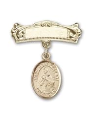 14K Gold Baby Badge with St. Maria Goretti Charm and Arched Polished Badge Pin