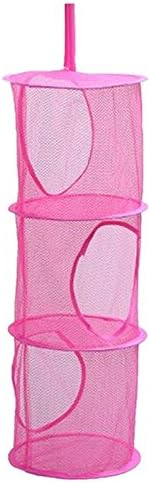 Homecube 3 Compartments Hanging Mesh Storage Basket Organizer, Toy Storage Cage, Collapsible (Rose)