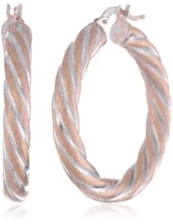 Rose and White Sterling Silver Twisted Hoop Earrings