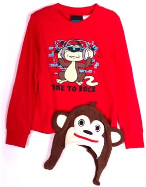 G Cute Boys Long Sleeve Graphic Tee with Critter Hat 2 Pieces Sets 4-7(BOYTOP-CAS,RED-7)