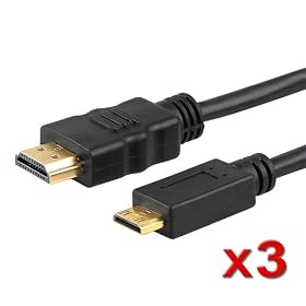 eForCity 3pcs 6 FT Mini-HDMI (C) to HDMI (A) 1080p M/M Cable 6FT