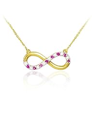 Infinity Pendant 14k Gold Clear & Red CZ Accents Necklace