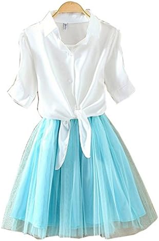 Winite Womens Han edition shirt sundress two-piece princess dress (XL, Sky blue)