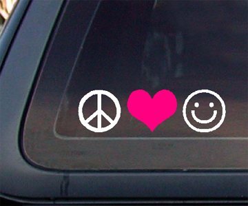 Peace Love Happiness with PINK Heart Car Decal / Sticker