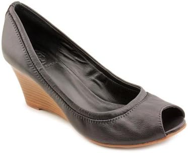 Tory Burch Eddie Open Toe Wedge Womens Size 8 Black Leather Wedges Heels Shoes