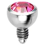 Grade 23 Solid Titanium Internally Threaded Pink Gem 3MM Dermal Ball Top