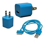 Blue USB Cable + Wall for Apple iPod iPhone 2 2G 3 3G 3GS 4 4G 4GS 4S - USA SHIPPED [TheOEMPlanet Titan Brand]