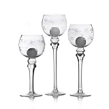 Clear Glass Candle Holder with Etching Leaf, Set of 3