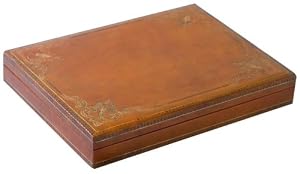 Hand Crafted Gold Embossed Genuine Leather Pen Box with Moire Lining 8" x 10"