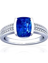 14K White Gold Cushion Cut Blue Sapphire Womens Astrological Ring