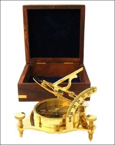 Real Simple...a Handtooled Handcrafted Brass Sundial Compass W/hardwood Box by HANDMADE BY ARTISAN