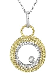 10K white and yellow gold .01ctw diamond pendant with 17 inch chain