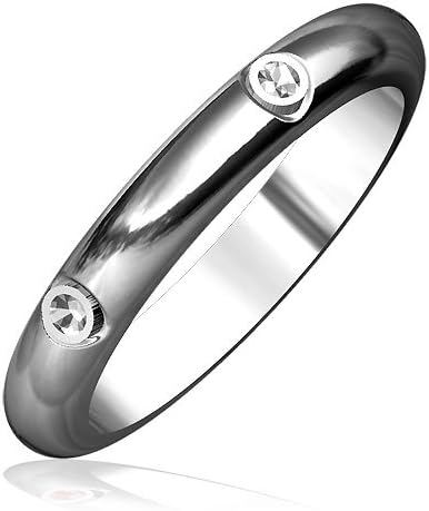 Vampire Bite Ring, Domed Ring with Diamonds,3mm wide, 2mm thick, His or Hers in 14k White Gold - size 13.5