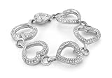 14K White Gold Open Heart Bracelet, Fully Paved
