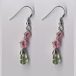 Dark Pink Square and round CZ With Light Green Tear Drop Hanging Fishwire Earring