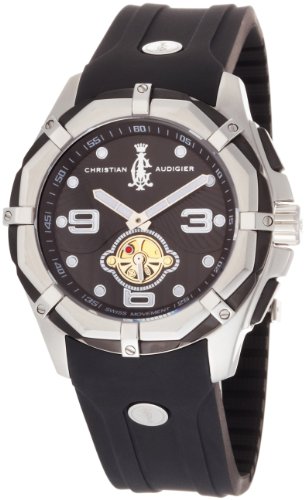 Christian Audigier Men's LE-SILVER Limited Edition Black Rubber Watch
