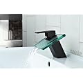 Wasserfall Schwall Glas Armatur in matt schwarz und klarem Glas