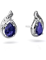Created Sapphire 14kt White Gold Filligree Earrings