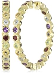 18k Yellow Gold Plated Sterling Silver Multi-Gemstone Hoop Earrings (1.2" Diameter)