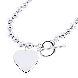 Image of 16'' Fashion Sterling Silver Beaded Heart Charm Necklace