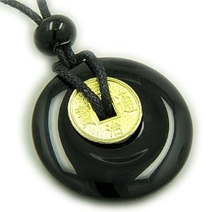 Lucky Coin Necklace in Black Onyx Gemstone Donut