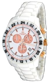 Oniss #ON619-M79 Men's Ceramica Proteccion White Ceramic Sports Chronograph Watch (Rose Gold Sub Dials)