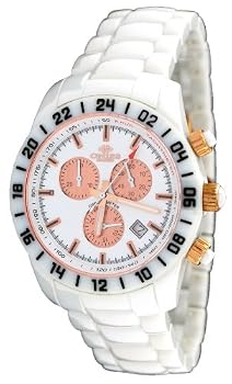 Oniss #ON619-M79 Men's Ceramica Proteccion White Ceramic Sports Chronograph Watch (Rose Gold Sub Dials)