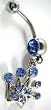 Blue Crystal CZ Dangle Belly Button Navel Ring Bar Silver - Crown Royalty Belly Button