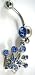 Blue Crystal CZ Dangle Belly Button Navel Ring Bar Silver - Crown Royalty Belly Button