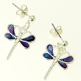 Beautiful Natural Purple Abalone Paua Shell Dragonfly Earrings In Gift Box - D