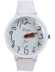 Oulm Womens Quartz Watch Big Dial Pencil Pointer Color White