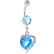 Aquamarine Cubic Zirconia Heart Frenzy Dangle Belly Ring