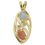 Pink Coral Pendant with Opal in 14K Yellow Gold