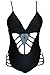 EVALESS Womens Black Beaded Lattice One Piece Swimsuit Black Large Size