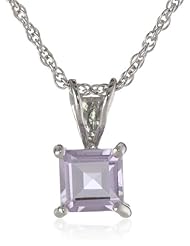 Sterling Silver 6mm Square-Cut Amethyst Pendant Necklace