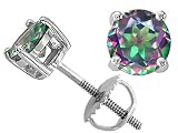 2.00 cts Round Mystic Rainbow Topaz Screw Back Earring Stud - 14kt White or Yellow Gold