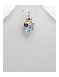 Gem Stones Pendant Necklace In 92.5 Sterling Silver