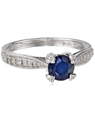 Sterling Silver Diffused Sapphire and Diamond Ring (.2 Cttw, G-H Color, I1-I2 Clarity), Size 7