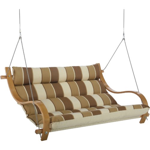 Hatteras Hammocks C-1028X Adventurer Series Deluxe Cushioned Double Swing with Oak Arms, Rio Birch Stripe