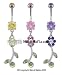 PAVE FLOWER ON A SILVER TWIST BELLY RING BNAFL134YLW- YELLOW